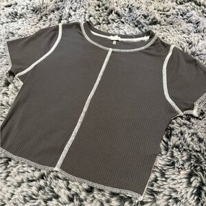 Garage Black Crop Top with White Stitching